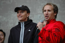From the left: Grete Waitz and Thomas Stanghelle performing in Central Park, New York City, October 1st 2006